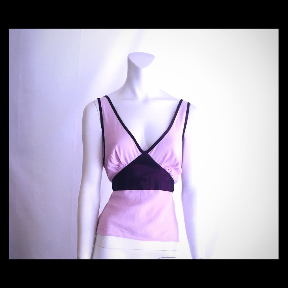 Rayon & satin Lavender deep plunge top. NWT